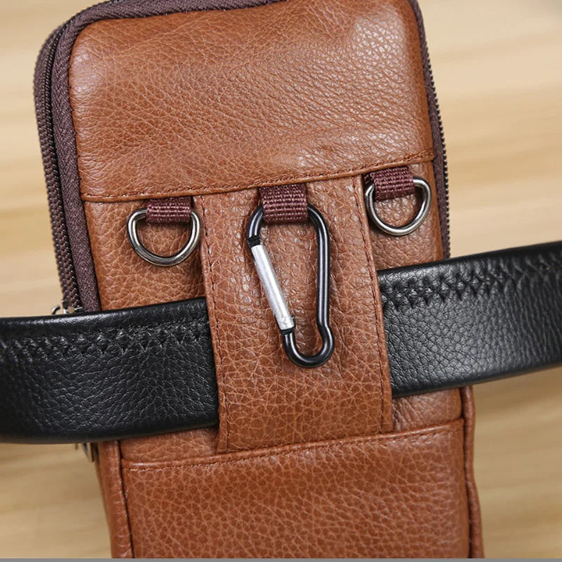 Large Capacity Brown Waist Bag Crossbody Shoulder Multi-layer Mob