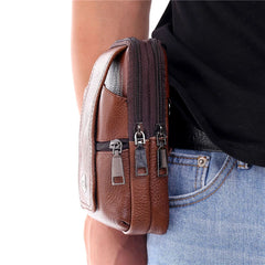 Large Capacity Brown Waist Bag Crossbody Shoulder Multi-layer Mob