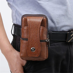 Large Capacity Brown Waist Bag Crossbody Shoulder Multi-layer Mob