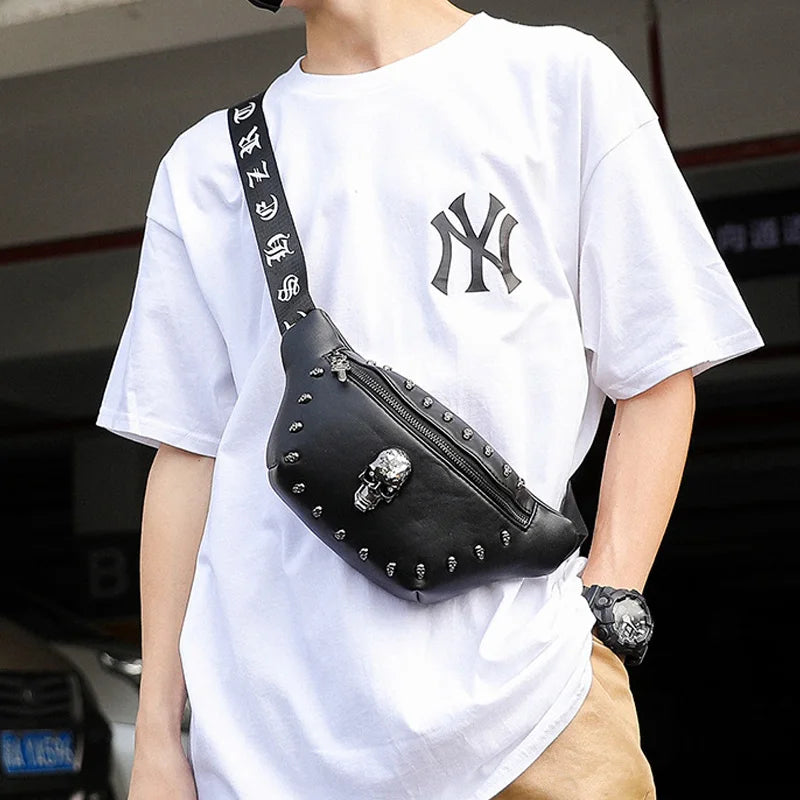 Skull Pattern Fanny Pack Hip Packs Multifunction Outdoor Male Waist Pack