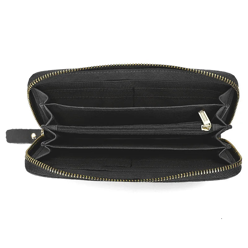 Men Leather Long Wallet Cow Leather Clutch Bag Business Billfold
