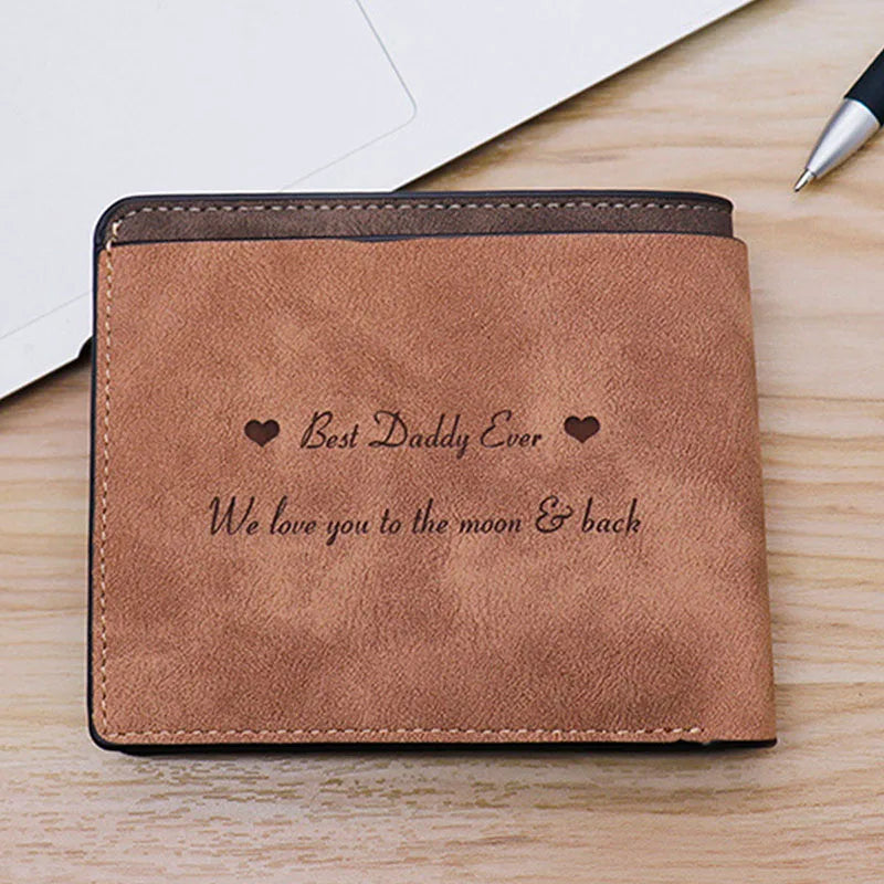 Men Short Personalized Picture Text Purse Carving Photo Wallet Father's Gift