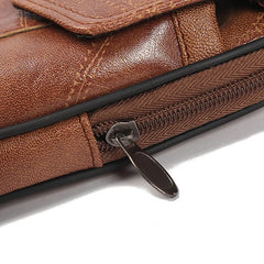 Men PU Leather Waist Packs Phone Pouch Bags Large Capacity Zipper Pourse