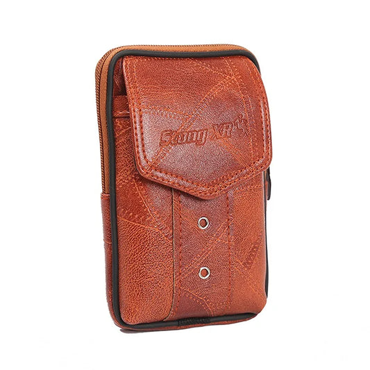 Men PU Leather Waist Packs Phone Pouch Bags Large Capacity Zipper Pourse