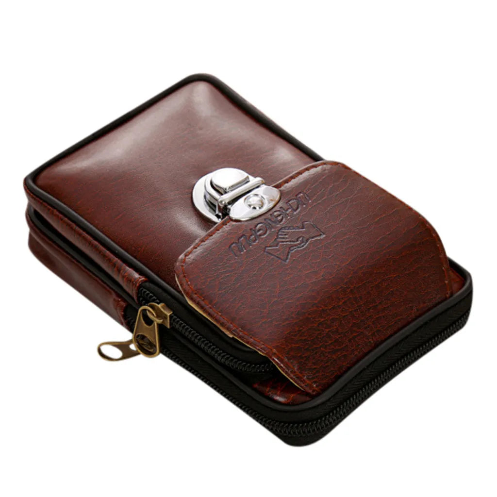 Men Double-deck Cellphone Fanny Packs Belt Bag Geometric Waist Packs