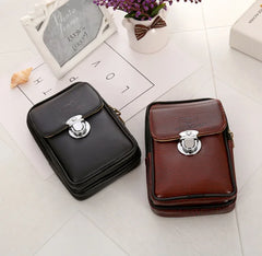 Men Retro Versatile Double-deck Fanny Packs Waist Bag Geometric Chest Pouch