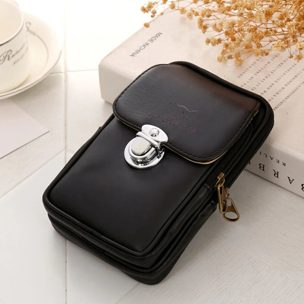 Men Double-deck Cellphone Fanny Packs Belt Bag Geometric Waist Packs