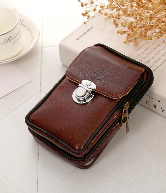Men Retro Versatile Double-deck Fanny Packs Waist Bag Geometric Chest Pouch