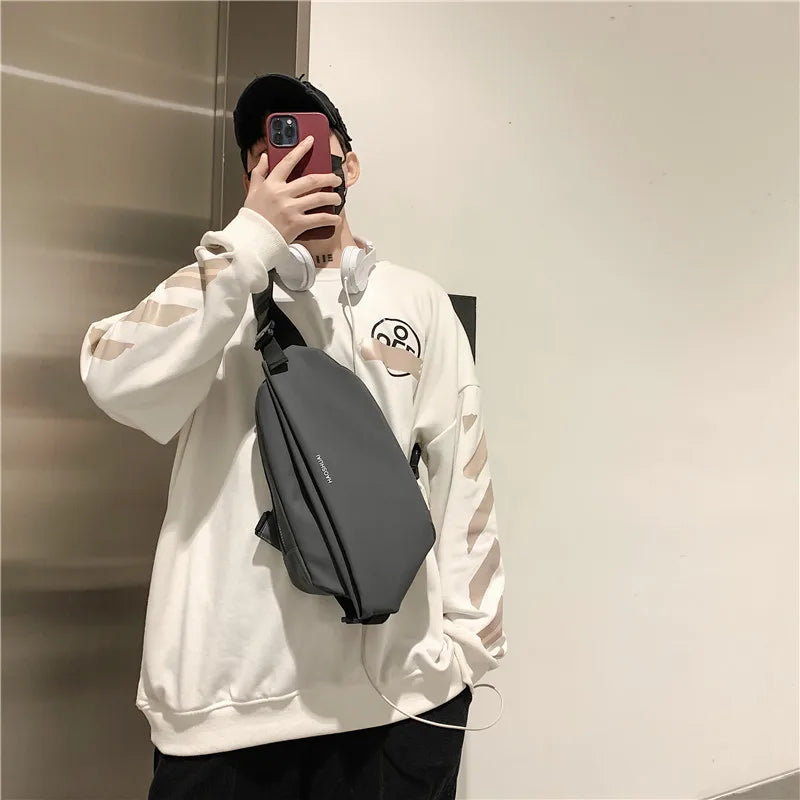 Men Sling Chest Bag Single Shoulder Backpack Waterproof Nylon 3 Zipper Pocket