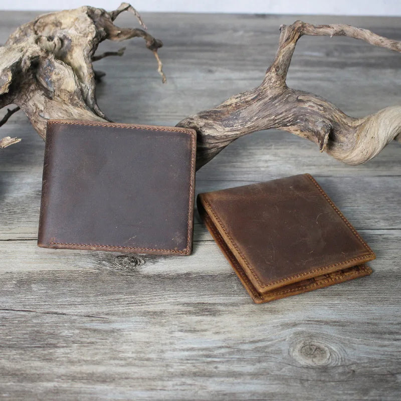 Men Vintage Leather Wallet Crazy Horse Slim Money Purse