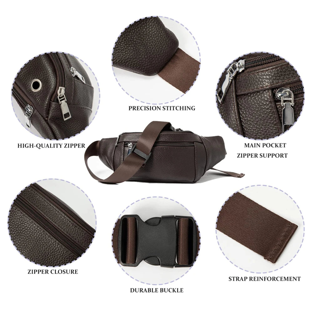 Men Waist Bag Fanny Pack Leather Running Waterproof Hiking Traveling