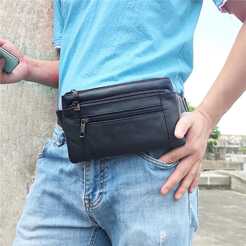Leather Waist Bag for Men Travel Purse Hip Bag Fanny Pack