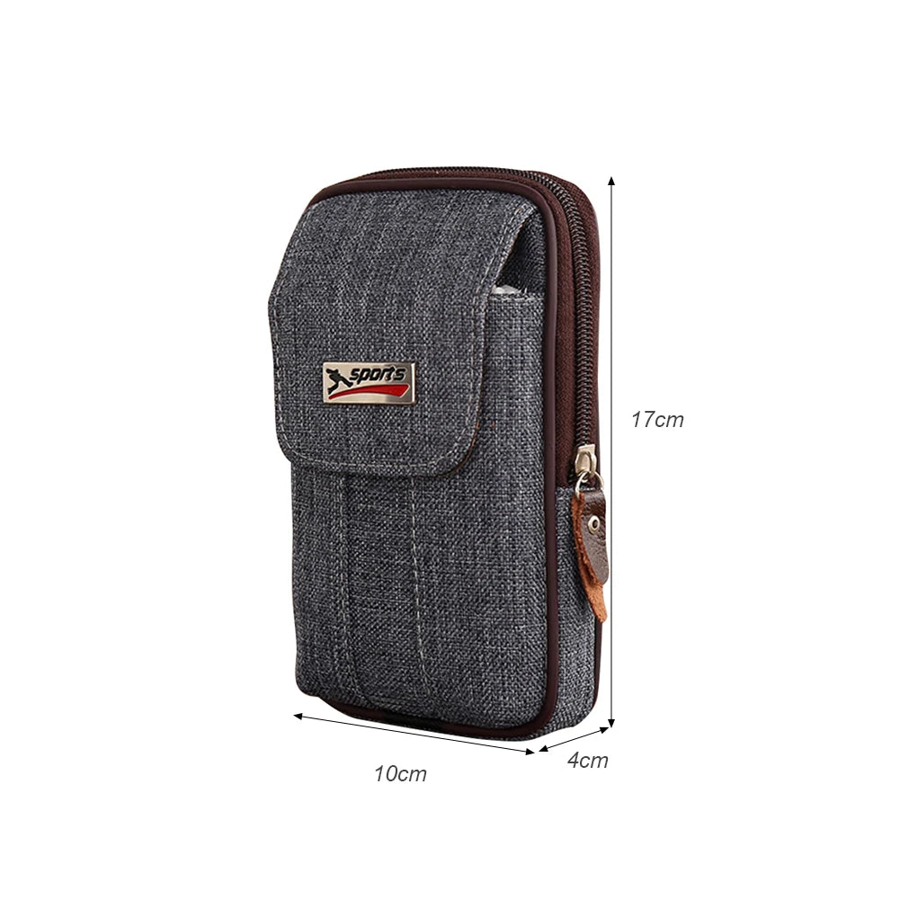 Men Canvas Waist Purse Casual Fanny Multi-function Phone Pocket Business Waist B