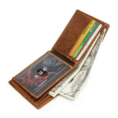Short Bifold Leather Wallet with Coin Pocket for Men