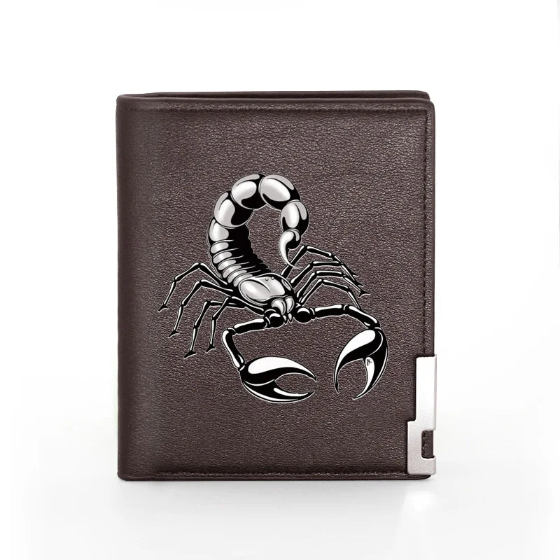 Silver Scorpion Print Men's Leather Wallet Slim Billfold Credit Card Holder