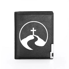 Men Wallet Leather Cross Print Billfold Credit Card Holder Money Bag