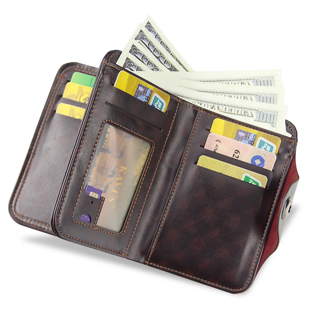 Men Wallet Magnetic Snap Clutch Bag Leather Carteira Purse