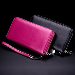 Men Leather Zipper Clutch Bag Long Wallet Genuine Leather