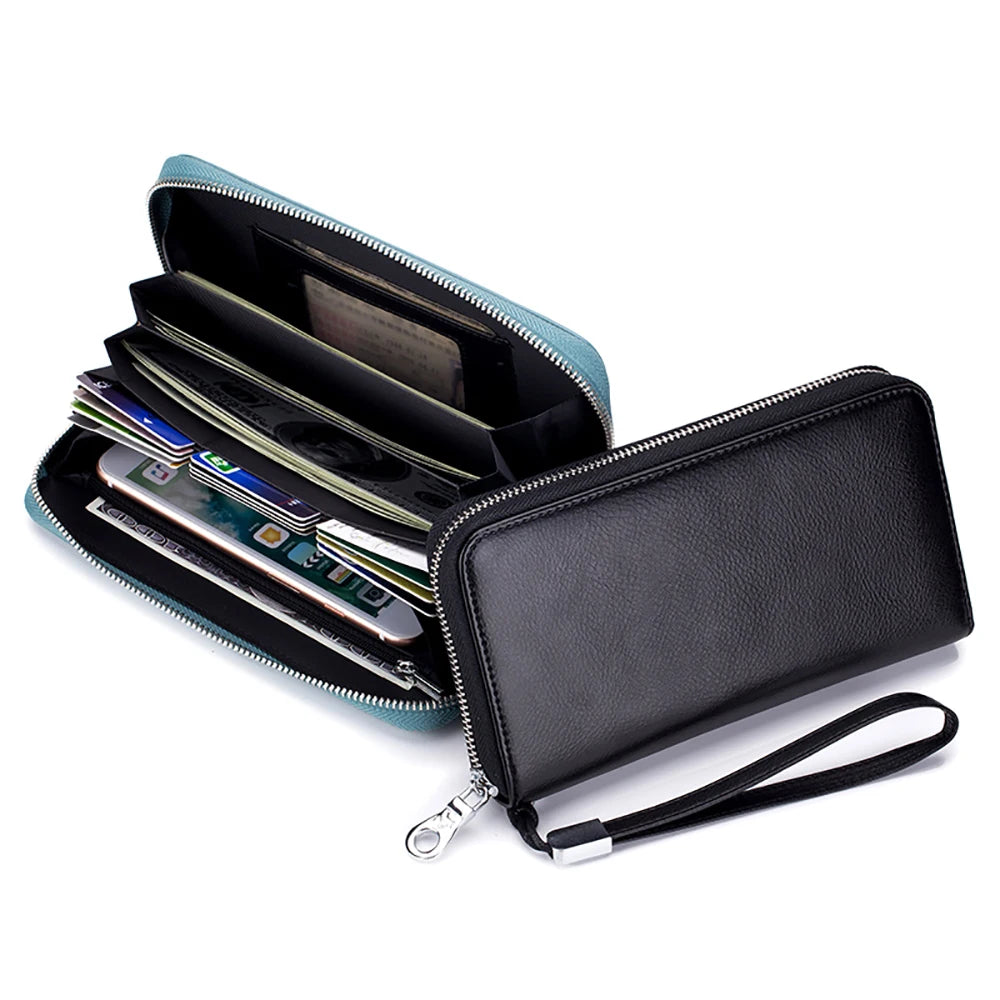 Men Leather Zipper Clutch Bag Long Wallet Genuine Leather