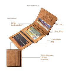 Retro Frosted Leather Men's Short Wallet Multi-Card Youth Wallet