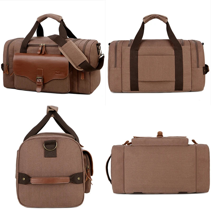 Men Weekend Bag Canvas Leather Carry-on Luggage Tote Utility Travel Bag