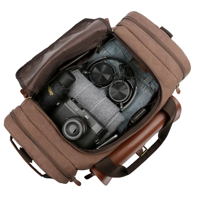 Men Weekend Bag Canvas Leather Carry-on Luggage Tote Utility Travel Bag