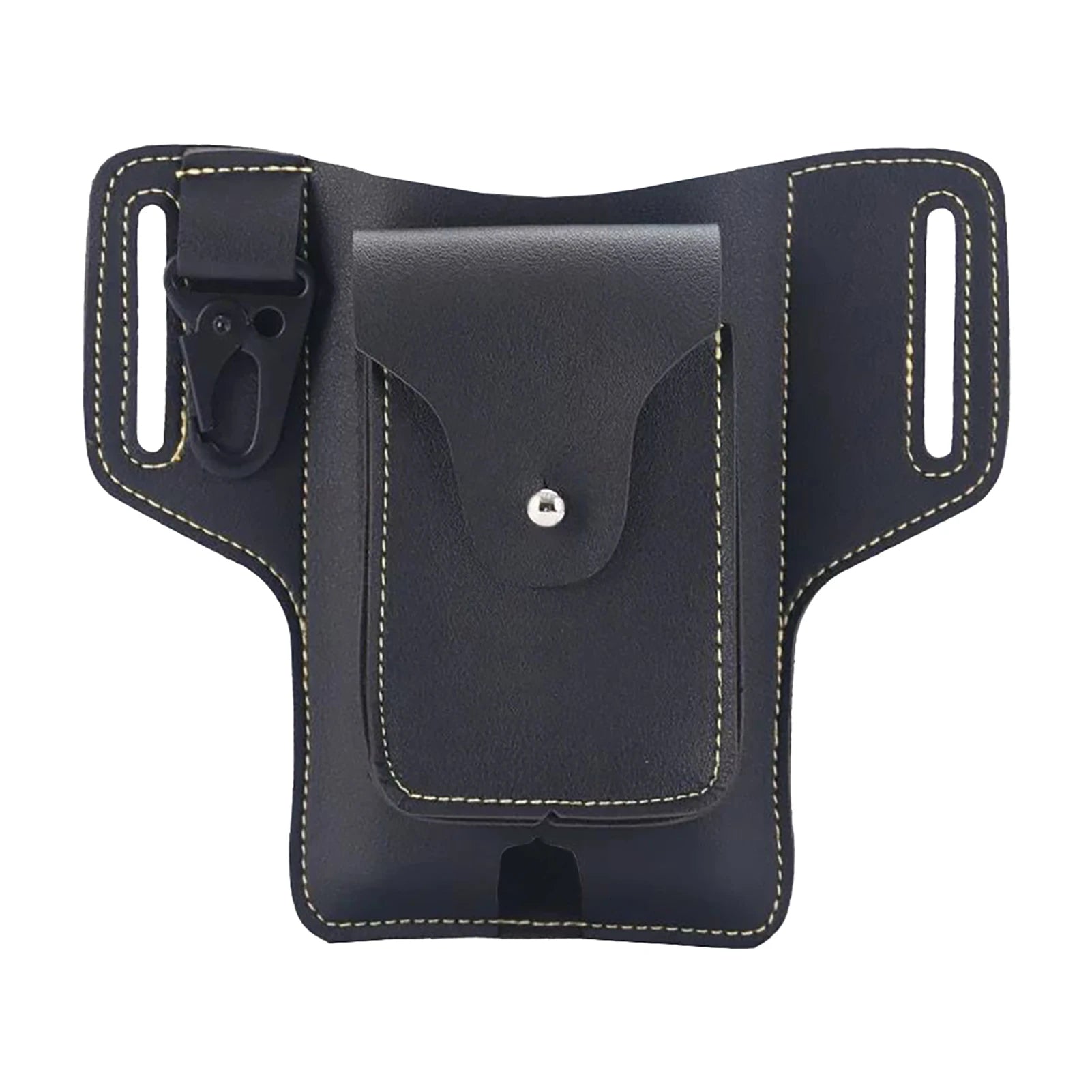 Men Waist Bag Belt Hanging Hip Pack Daily Flip Type PU Leather Outdoor Large