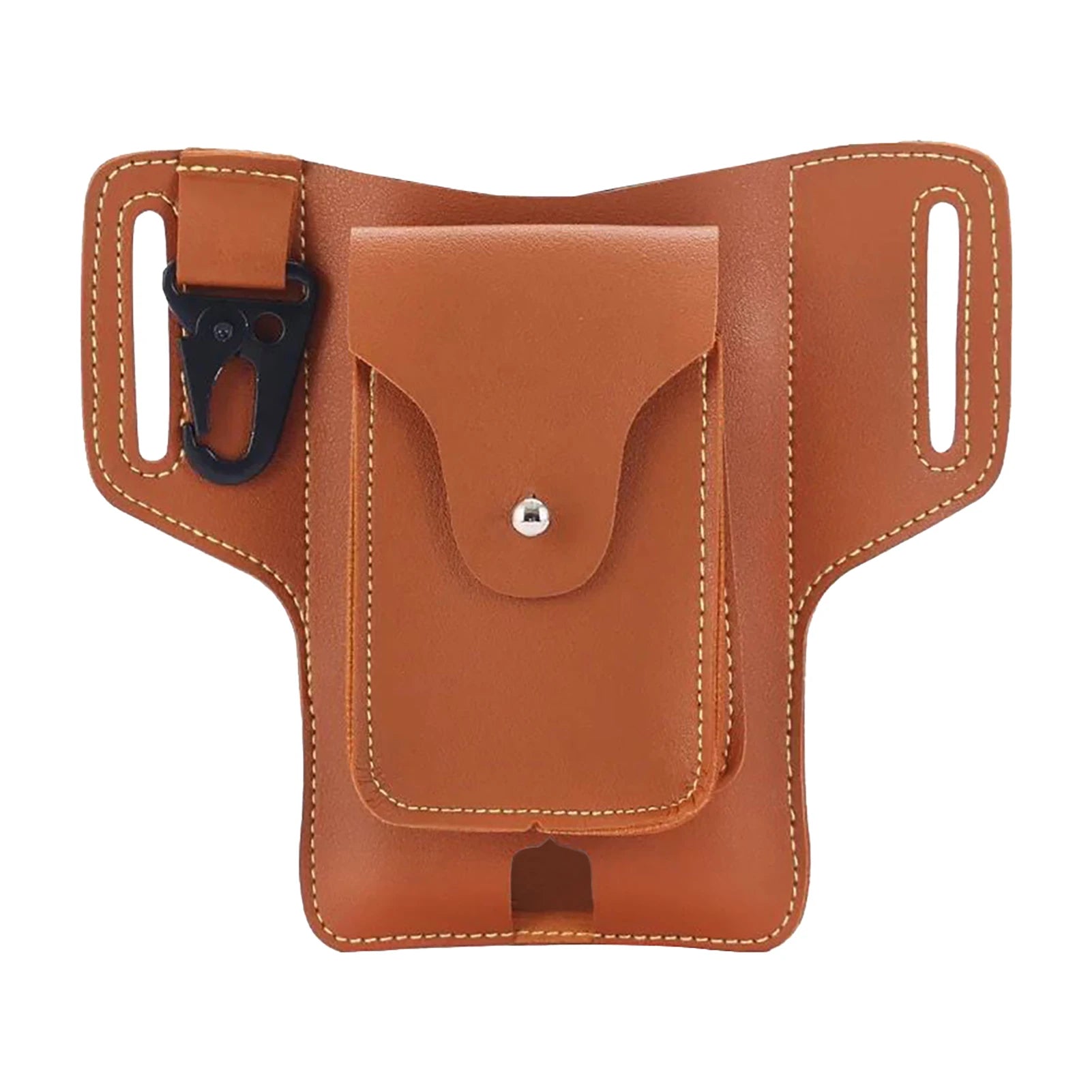 Men Waist Bag Belt Hanging Hip Pack Daily Flip Type PU Leather Outdoor Large