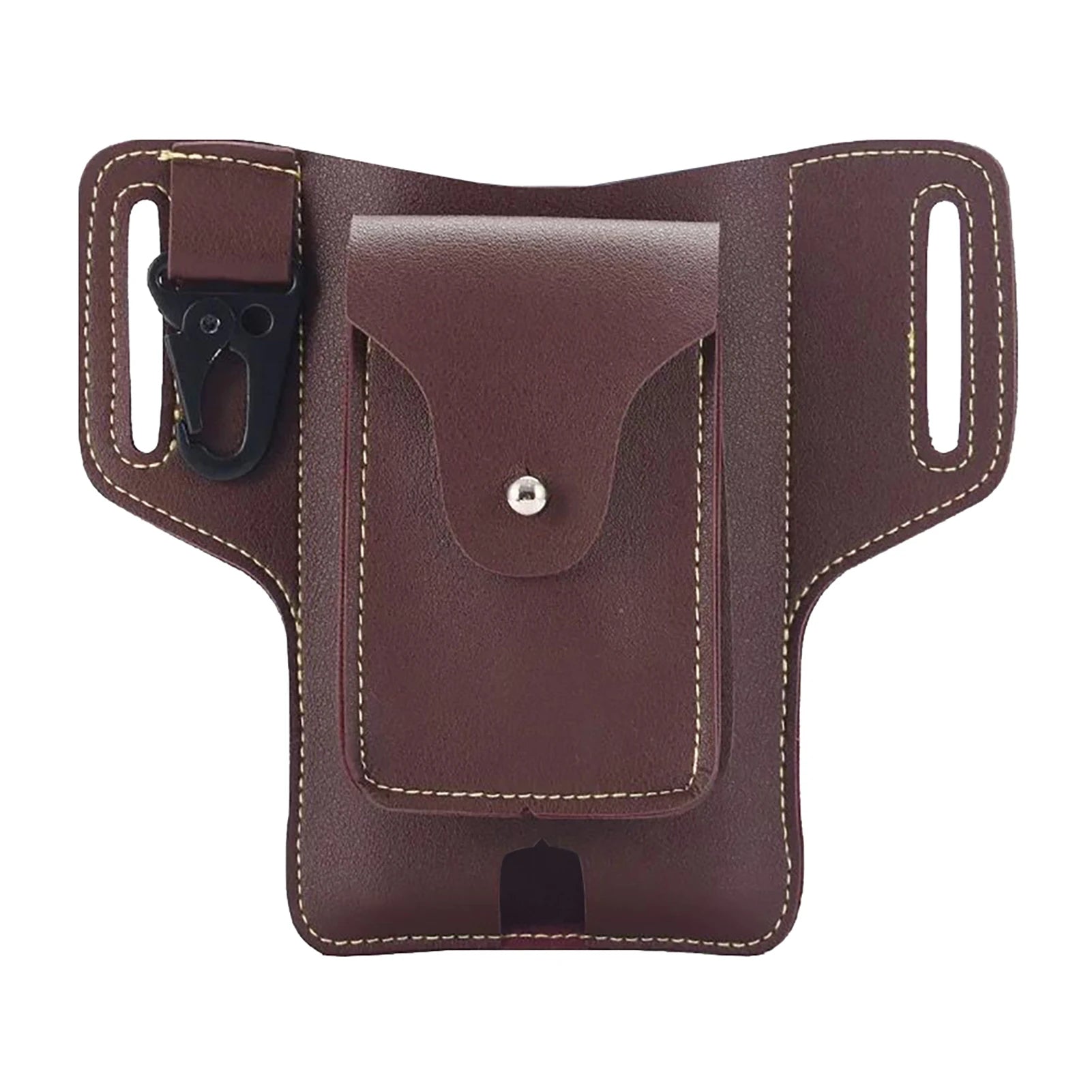 Men Waist Bag Belt Hanging Hip Pack Daily Flip Type PU Leather Outdoor Large