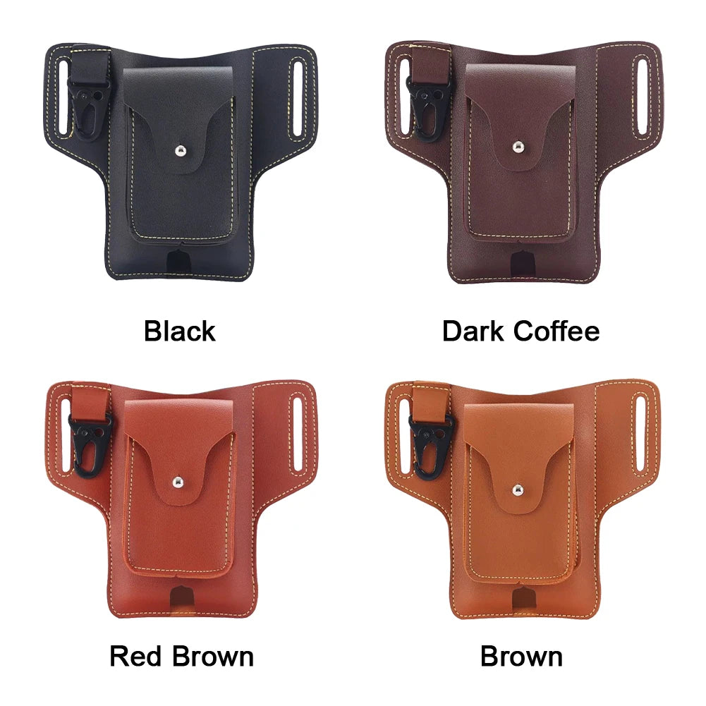 Men Waist Bag Belt Hanging Hip Pack Daily Flip Type PU Leather Outdoor Large