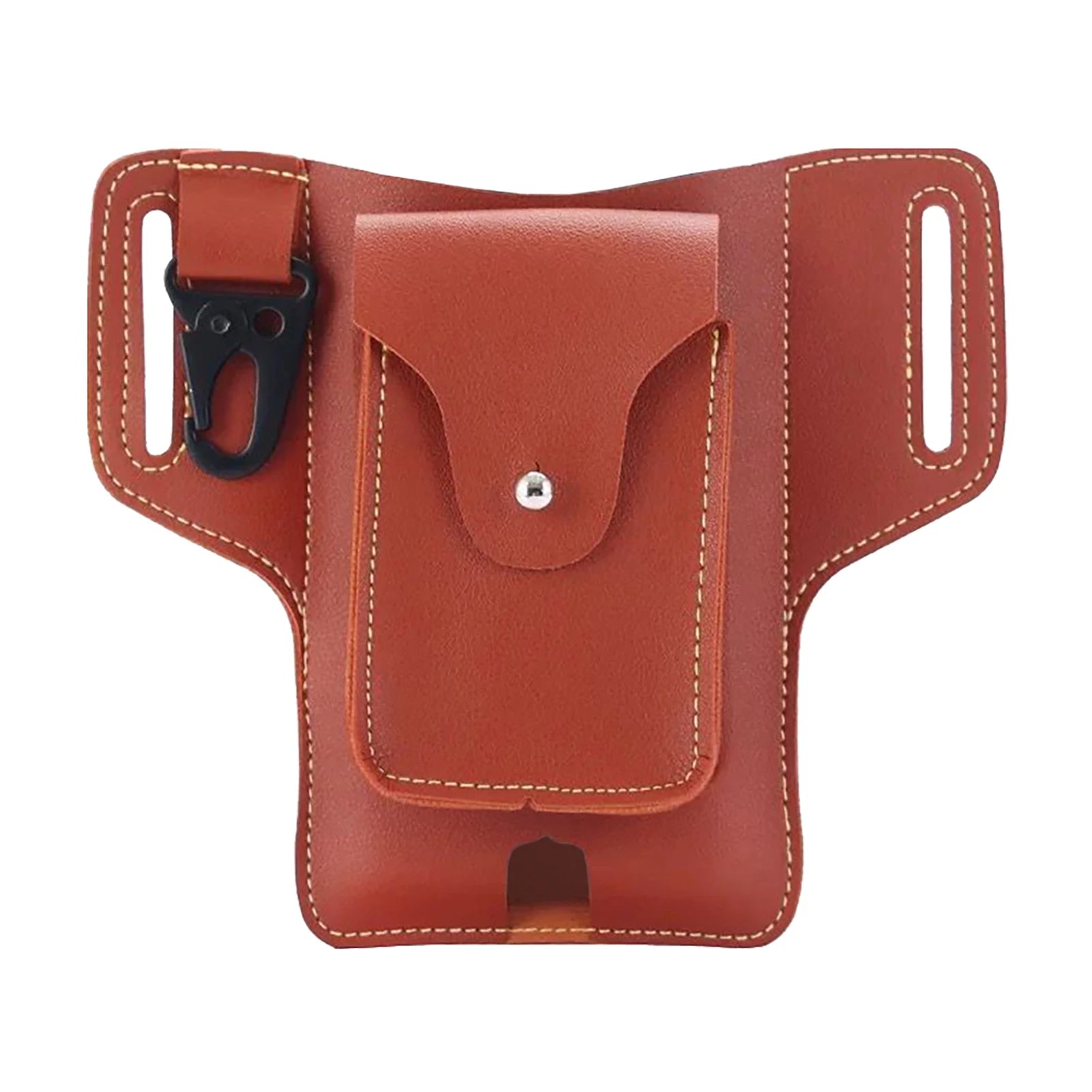 Men Waist Bag Belt Hanging Hip Pack Daily Flip Type PU Leather Outdoor Large