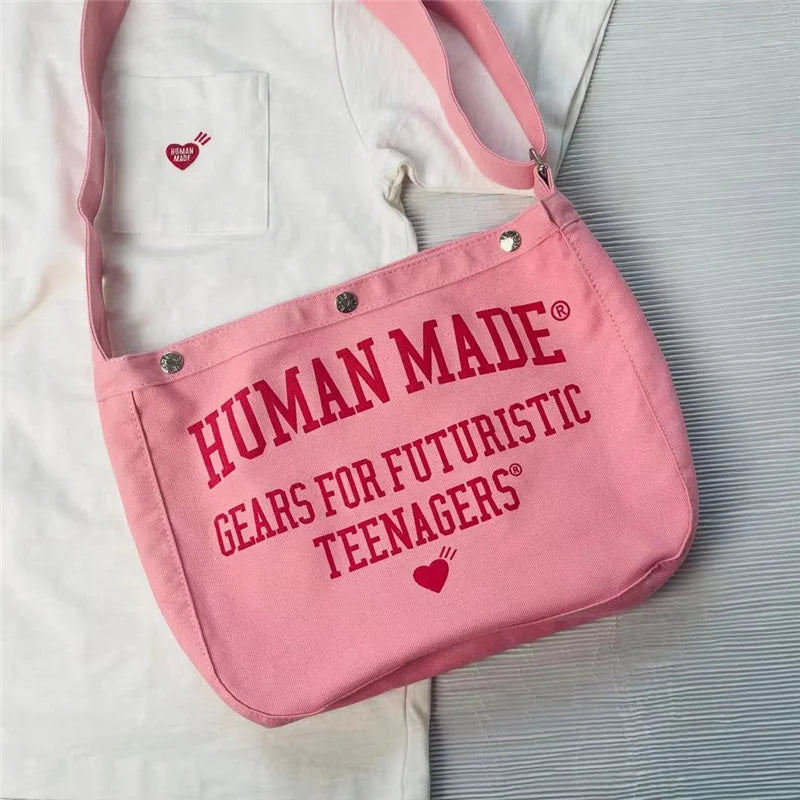 HUMAN Pink Shoulder Messenger Love Canvas Casual Bag