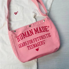 HUMAN Pink Shoulder Messenger Love Canvas Casual Bag