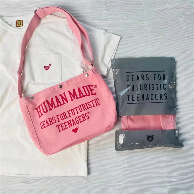 HUMAN Pink Shoulder Messenger Love Canvas Casual Bag