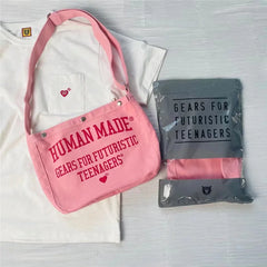 HUMAN Pink Shoulder Messenger Love Canvas Casual Bag