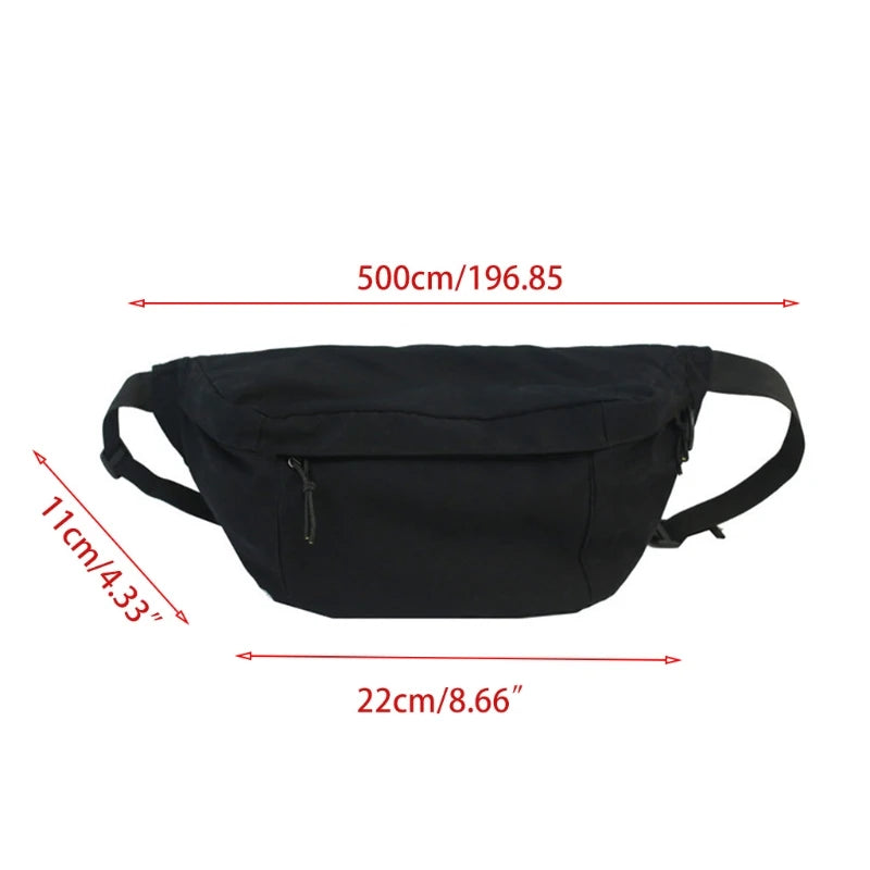 Men Women Large Capacity Canvas Fanny Pack Harajuku Solid Zipper Waist Bag