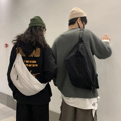 Men Women Large Capacity Canvas Fanny Pack Harajuku Solid Zipper Waist Bag