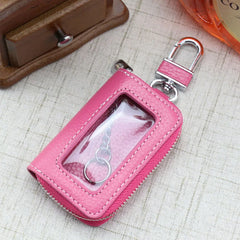 Leather Car Key Case Cowhide Cover Fob Key Chain Zipper Wallet Key