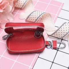 Leather Car Key Case Cowhide Cover Fob Key Chain Zipper Wallet Key