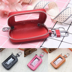 Leather Car Key Case Cowhide Cover Fob Key Chain Zipper Wallet Key