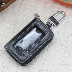 Leather Car Key Case Cowhide Cover Fob Key Chain Zipper Wallet Key