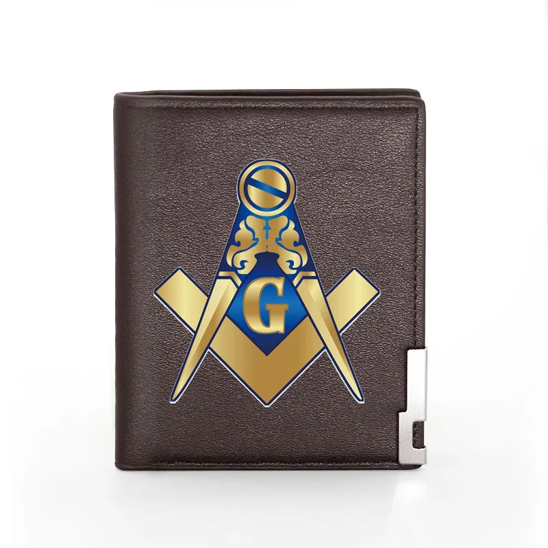 Leather Freemasonry Wallet Men Women Credit Card Holder Money Bag