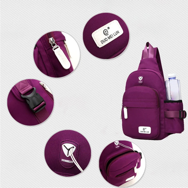 Men Women Nylon Shoulder Bag for Travel Hiking