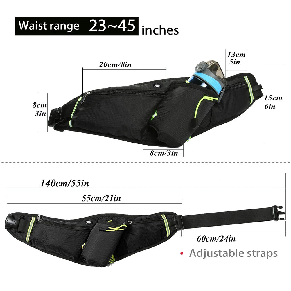 Chest Bag Reflective Stripe Waterproof Waist Bag with Water Bottle Holder