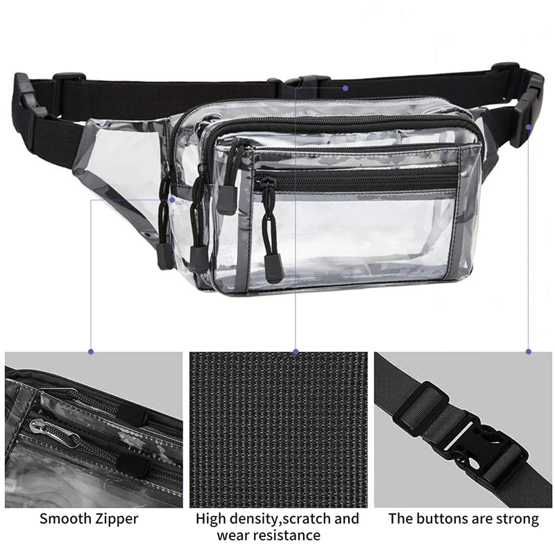 Waterproof Transparent Waist Pack with Zipper Closure