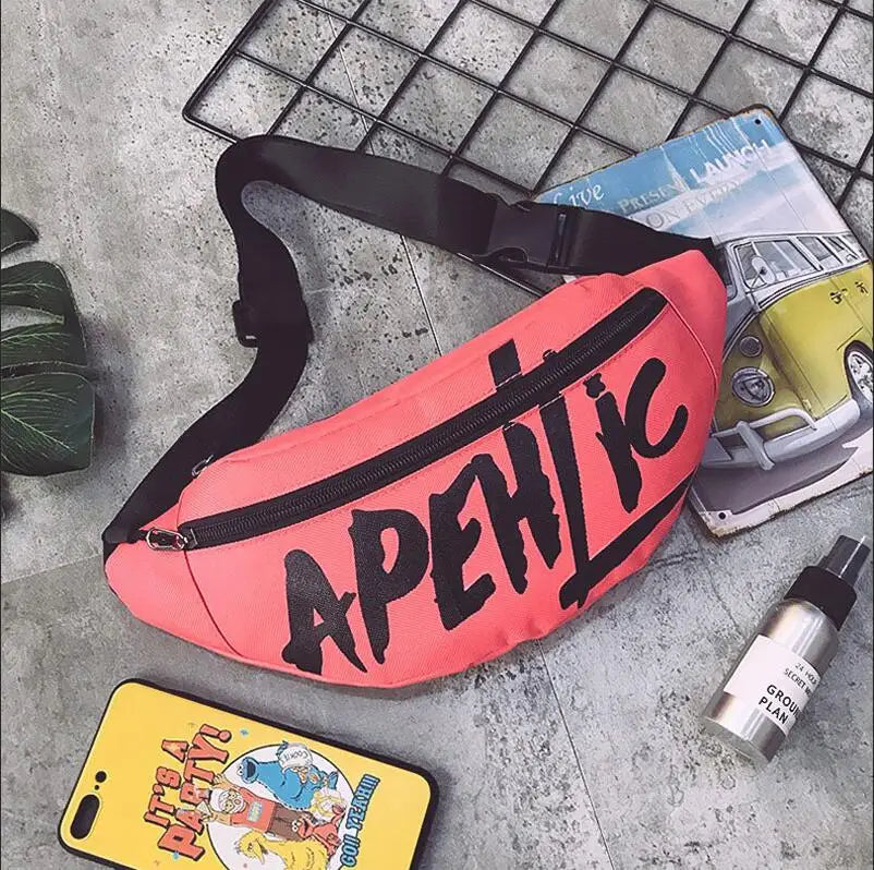 Men Women Waist Waterproof Bag Letter Fanny Packs Hip-Hop Crossbody Bags