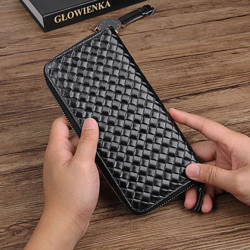 Men Women Wallets Leather Top Cow Leather Short money clip Woven Wallet