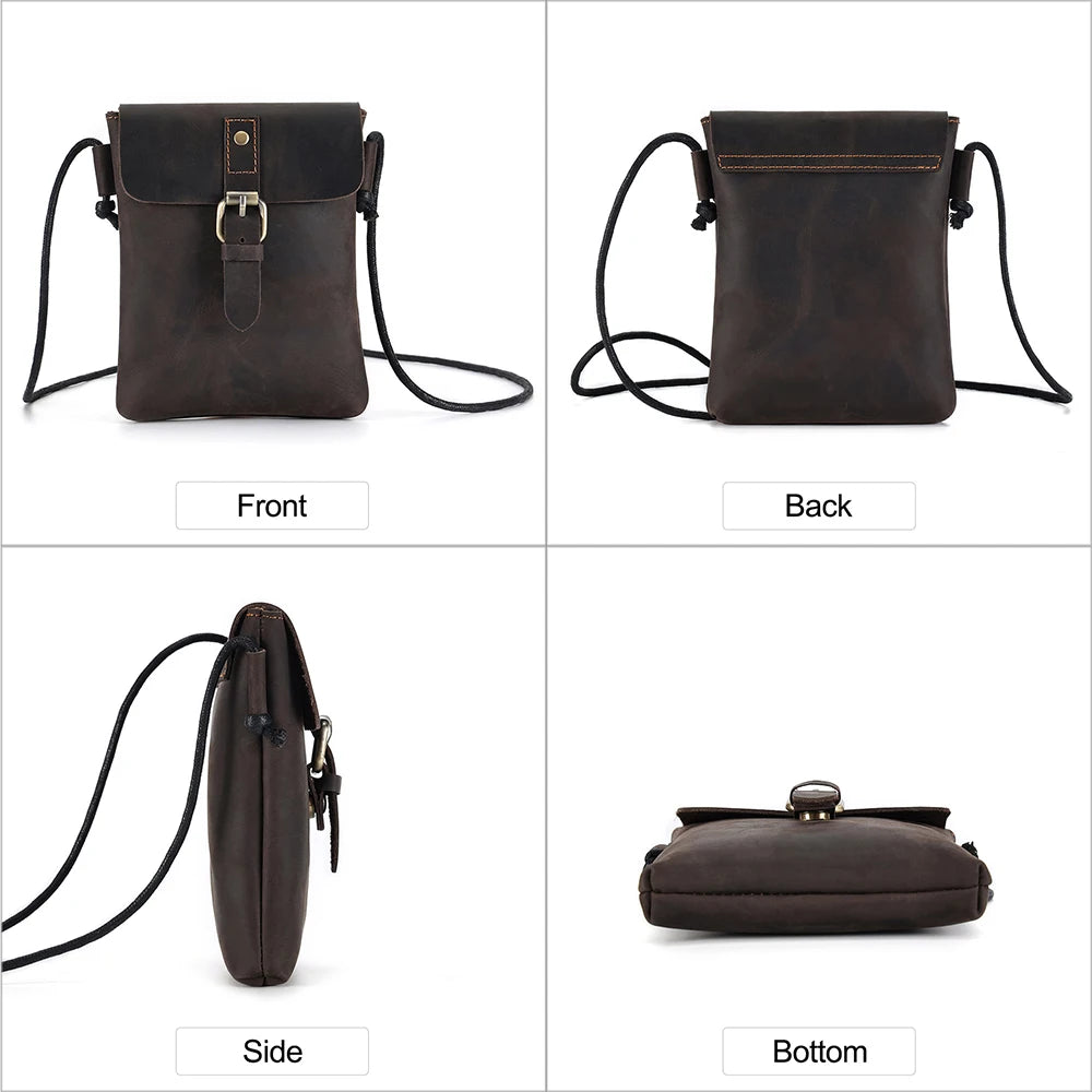 Vintage Crazy Horse Leather Men's Crossbody Bag
