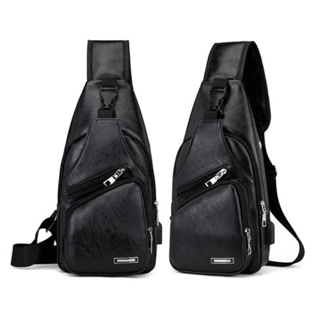 Men's PU Leather Sling Bag Cross Body Cycle Pack Travel Bag