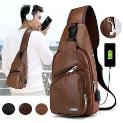 Men's PU Leather Sling Bag Cross Body Cycle Pack Travel Bag